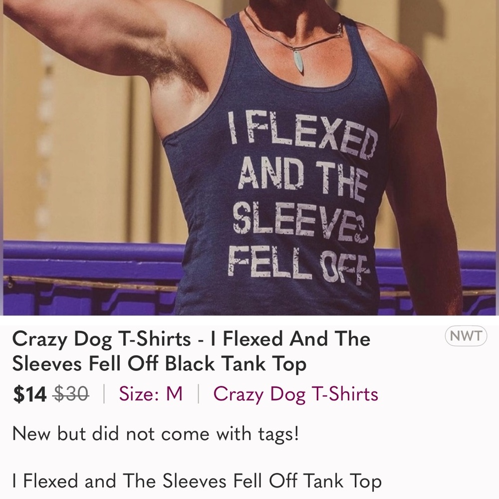 Crazy Dog blue printed tank 100% cotton used-like new Sleeveless Shirt size L - Picture 4 of 9